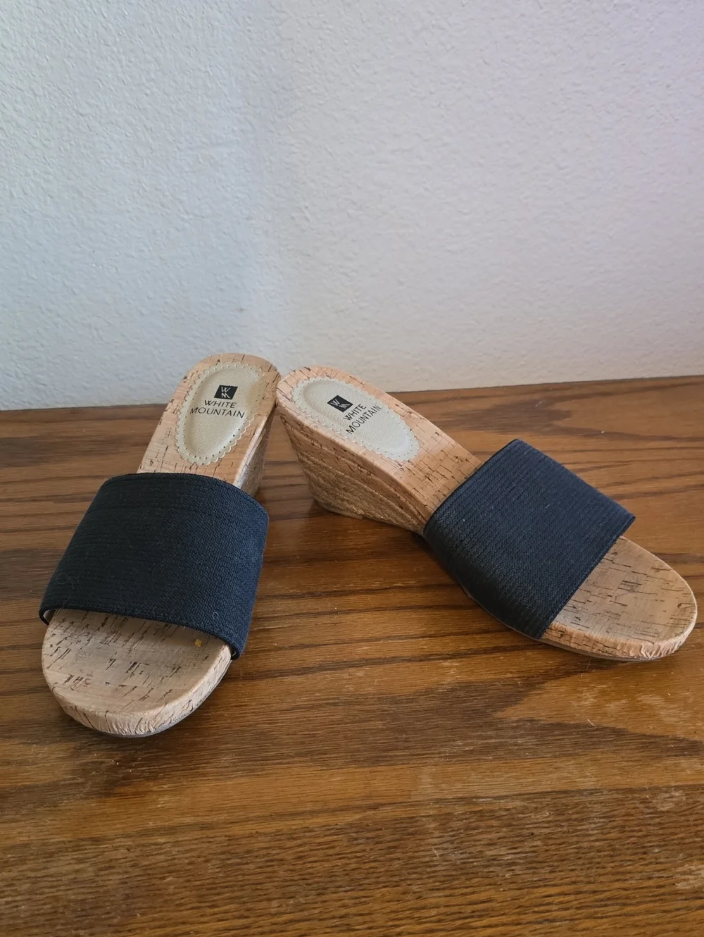 White Mountain Black Cork Wedge Slides Size 8 1/2 Tote D